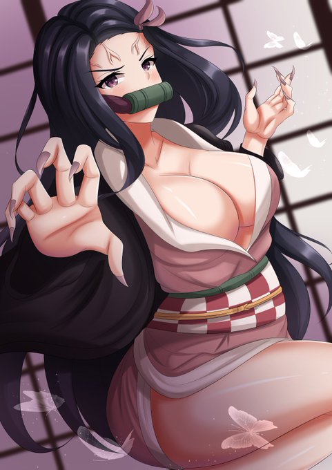 SiCamal(Comms Open)さんがTwitterに投稿した竈門禰豆子(鬼滅の刃)のイラスト。