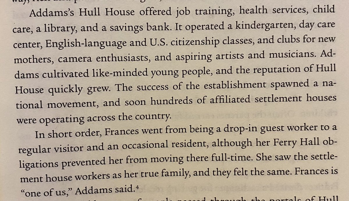 Frances Perkins’ roots in service to working poor began in her 20s in Chicago. she moved there in 1904. volunteering at a settlement house in its poorest neighborhoods, at the time Upton Sinclair’s *Jungle*