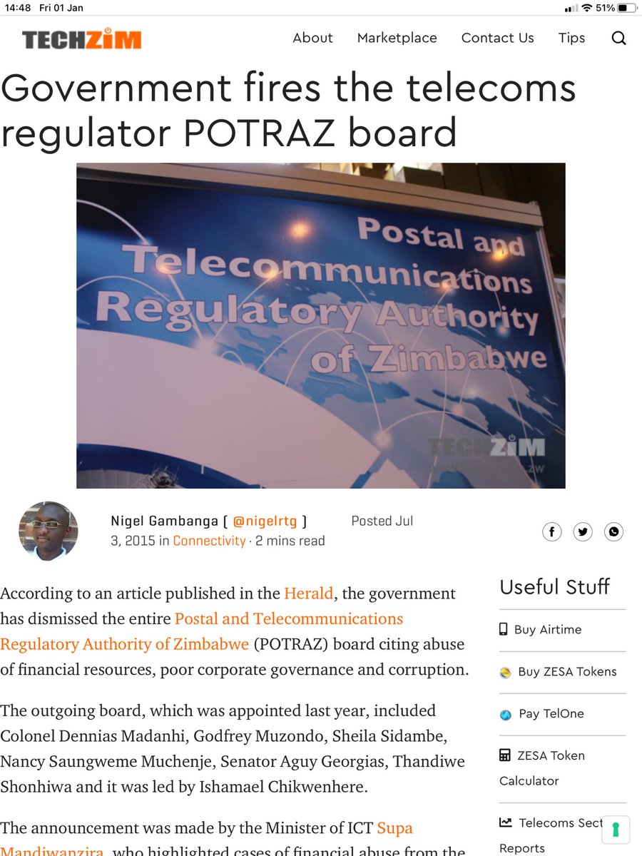 17. After firing the Ishmael Chikwenhere led  @Potraz_zw Board, deputized by the late Senator Aguy Georgias, he then appointed his close ally Ozias Bvute, followed by the scandalous acquisition of  @Telecel_Zim shares, abuse of USF funds to purchase stands at Crowhill etc.