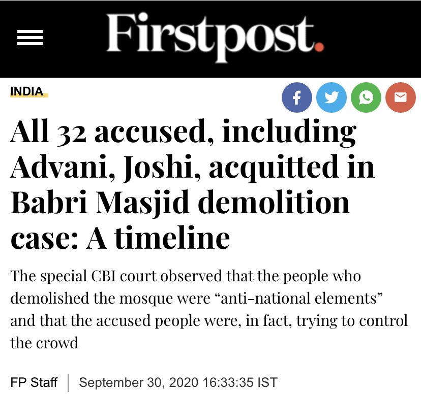 All the Criminals of Babri Masjid demolition were acquitted, meaning nobody demolished the masjid in 1992, Such grave injustice to Ms in so called secular democracy