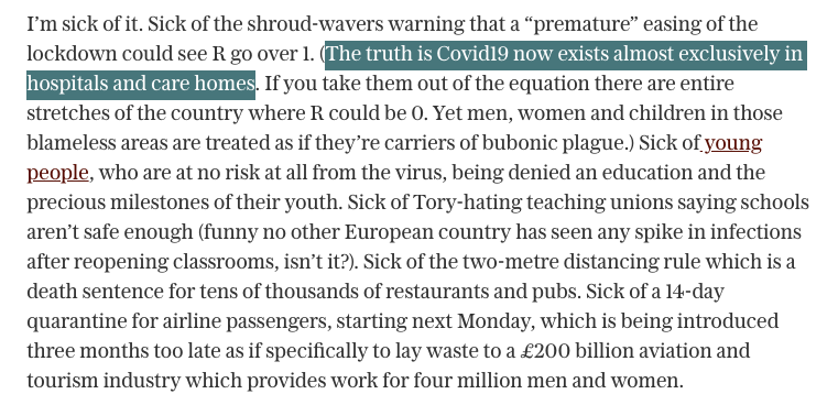 They didn't let people decide to ignore the rules because they didn't like them, as you did in June when you said quarantines for travellers and distancing in pubs were too much, because "Covid19 now exists almost exclusively in hospitals and care homes".