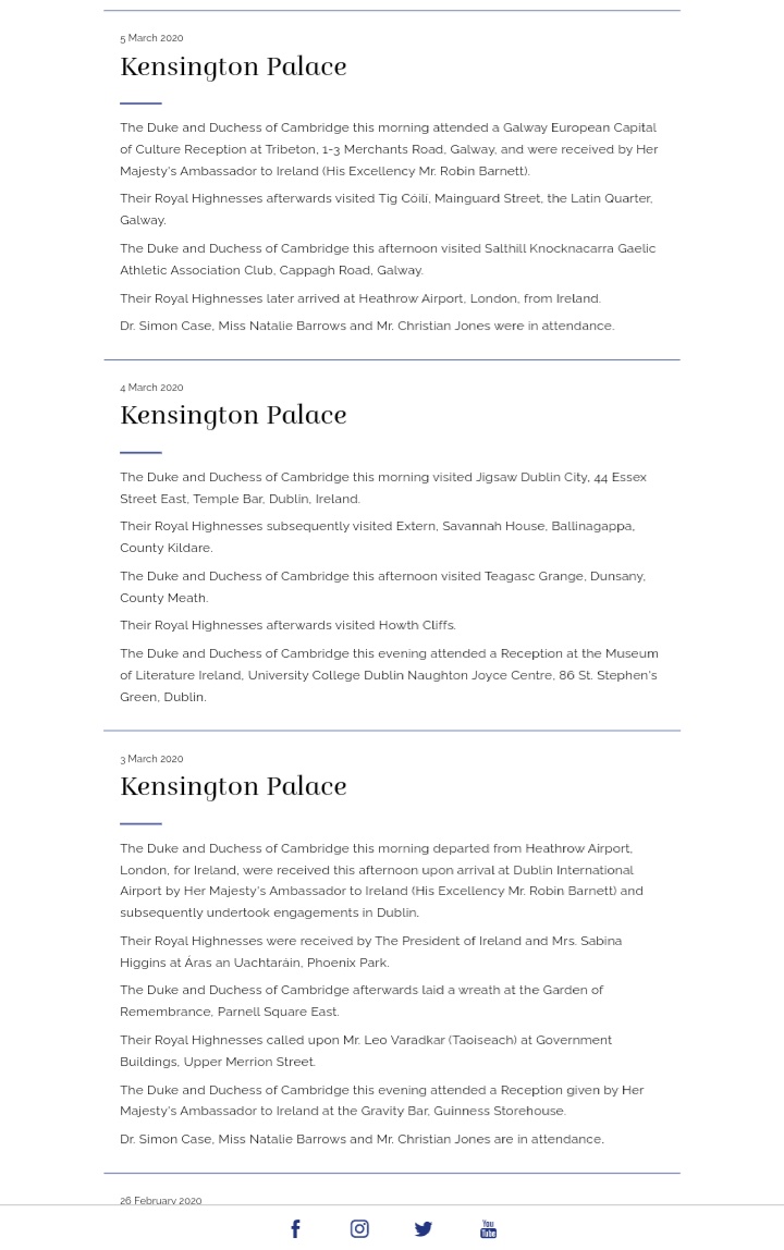 The Times published BRF's 2020 Engagement Count, but I think there're a few things wrong here. W&K have worked outside the UK for only 3 days this year -for  #RoyalVisitIreland. Tim O'Donovan posted 4 engagements for this visit, but as you can see below, BRF has written more 