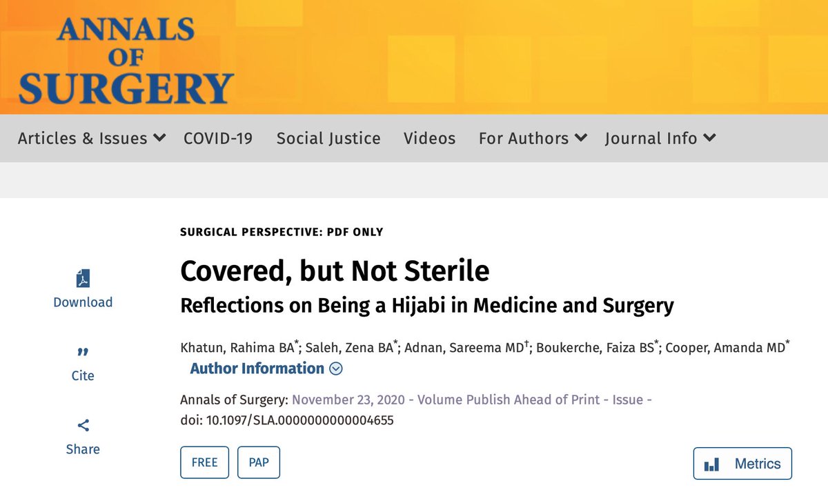 Presenting the piece I am most proud of! 🥳Adding our experiences of being a Hijabi in healthcare to the literature.

journals.lww.com/annalsofsurger…