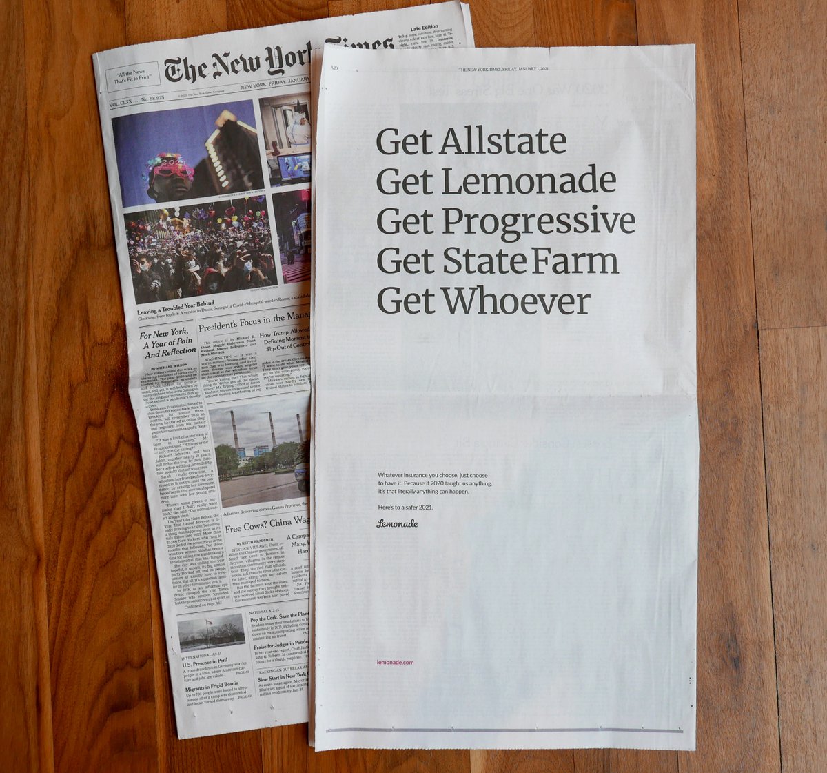 Shai Wininger (@shai_wininger) on Twitter photo This! @lemonade_inc on the <a href="/nytimes/">The New York Times</a> this am.
Whatever #insurance you choose (yes, even from our competitors), just choose to have it. Because if 2020 taught us anything, it’s that literally #anything can happen.
Here’s to a safer 2021!
<a href="/Allstate/">Allstate</a> <a href="/StateFarm/">State Farm</a> <a href="/progressive/">Progressive</a> This! @lemonade_inc on the <a href="/nytimes/">The New York Times</a> this am.
Whatever #insurance you choose (yes, even from our competitors), just choose to have it. Because if 2020 taught us anything, it’s that literally #anything can happen.
Here’s to a safer 2021!
<a href="/Allstate/">Allstate</a> <a href="/StateFarm/">State Farm</a> <a href="/progressive/">Progressive</a>