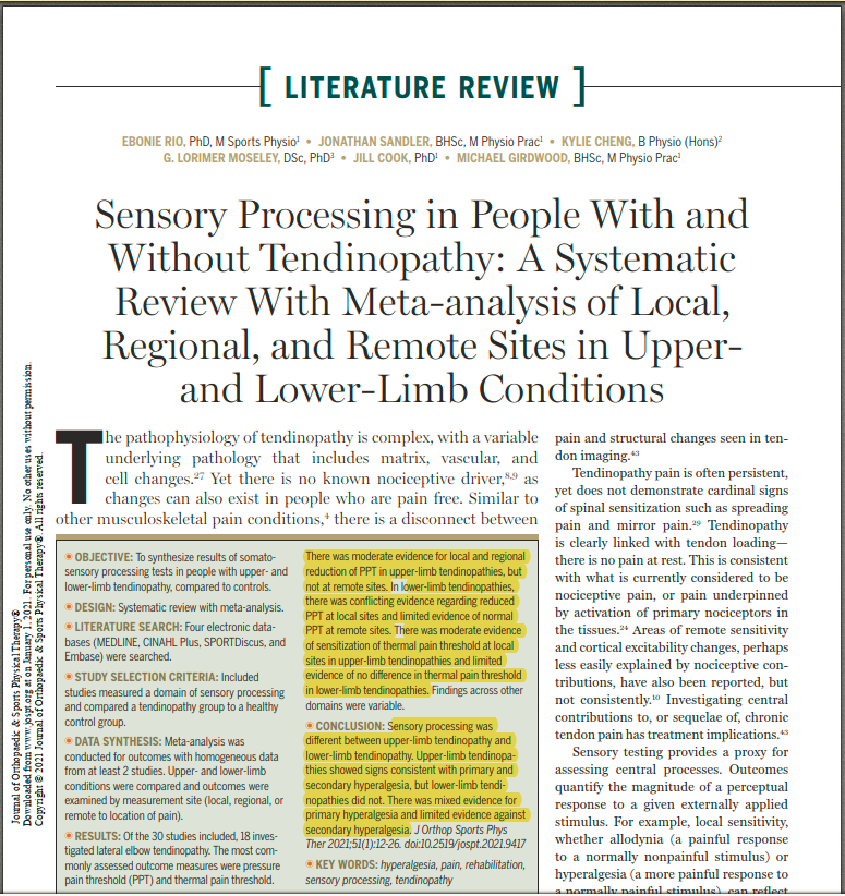 PhysioMeScience's tweet photo. Sensory Processing in People With and Without Tendinopathy: A Systematic Review With Meta-analysis of Local, Regional, and Remote Sites in Upper- and Lower-Limb Conditions

👀👀👇👇🧠🧠

https://t.co/oh38dgxuVq https://t.co/JEp6bBYUiP