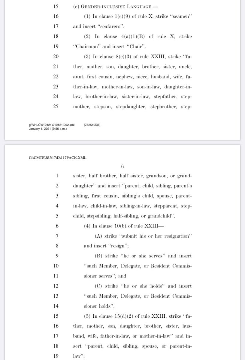DailyCaller's tweet image. “Gendered terms” like “father, daughter, mother, and son” are now eliminated in the House rules for the 117th Congress