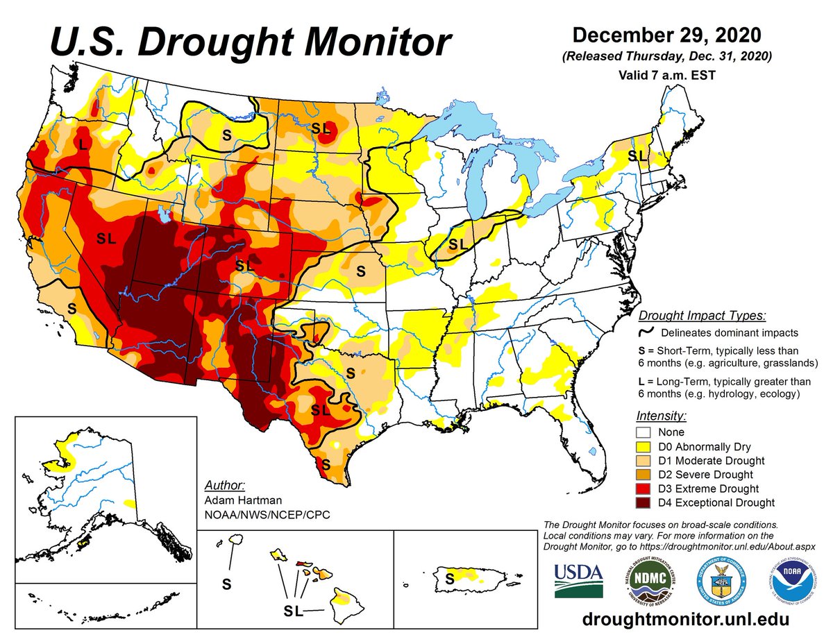 A strong consensus in climate modelling indicates this extreme drought is very likely permanent and will just keep getting worse. https://droughtmonitor.unl.edu/ 
