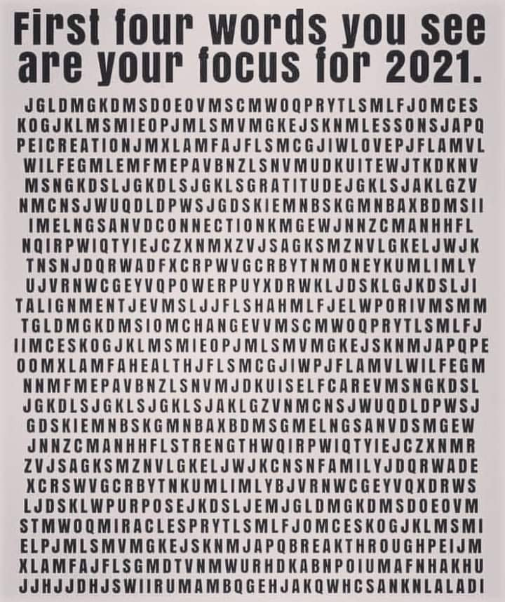 Care, Gratitude, Connect, Alignment

what were your 4?
#NewYear2021 #Focus