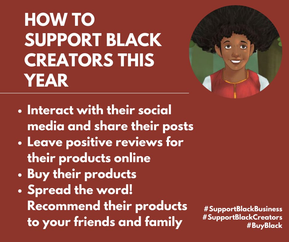 ShelliceBeharie's tweet photo. Happy New Year! Here’s how you can support Black creators this year:
-Interact with their social media and share their posts
-Leave positive reviews for their products online
-Buy their products
-Spread the word! Recommend their products to your friends and family https://t.co/B1nSmi91s7