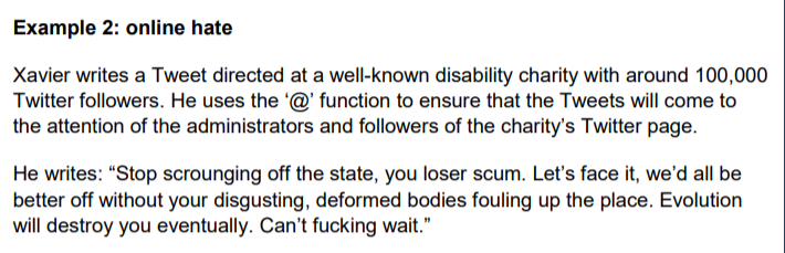 Example of what would be caught by the new offense. This is vile & offensive. 100% of us would agree. Even the people who send such stuff would agree - that's why they do it. But is this how we want our police, our courts, to spend their time? Chasing down this nonsense?