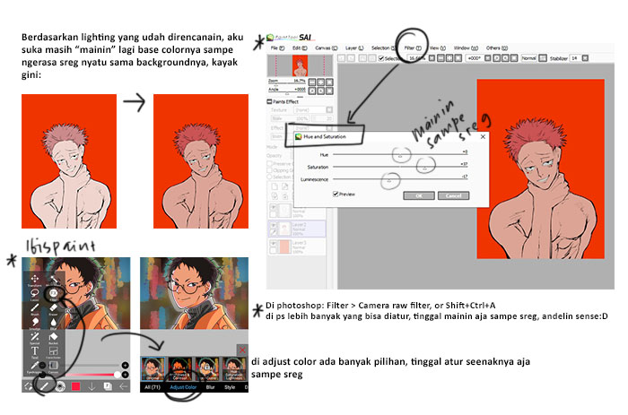 2. BASE COLORBuat base, aku udah punya palette(?) yang ku dapet dari hasil trial & error a.k.a pengalaman aku biasanya langsung paint bucket aja biar cepet (pastinya udah make sure lineart gaada yang bercelah).
