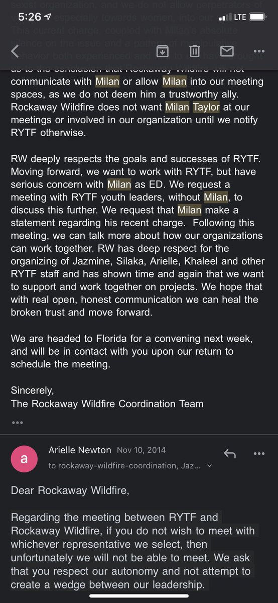 I was elected co-chair of the coalition and we started weekly meetings. Right around this time is when Milan was arrested for assaulting Riana, an RYTF member we had worked with. We sent these emails to RYTF.