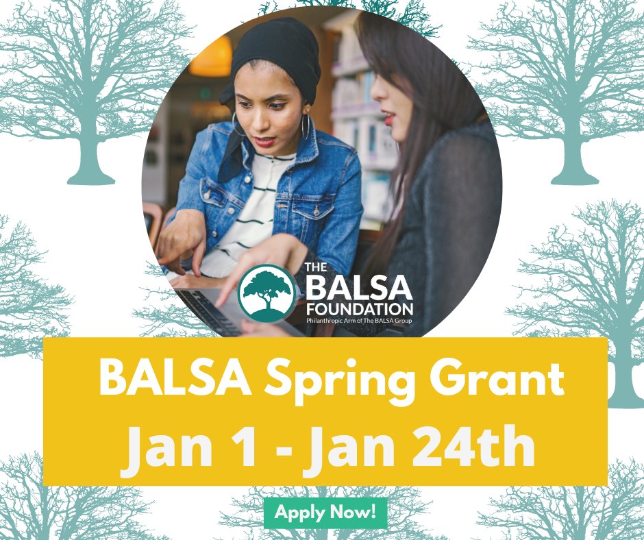 BALSAfoundation's tweet photo. The BALSA Foundation grant is NOW OPEN!  Apply by January 24th!

BALSA Grant finalists receive: Free (non-dilutive) cash grant of $1,000, The Learning Series, a 10 week comprehensive entrepreneur training program, One-on-one mentoring.

Apply Now! https://t.co/n4XaoaBq1j https://t.co/d7C9VHQ7qz