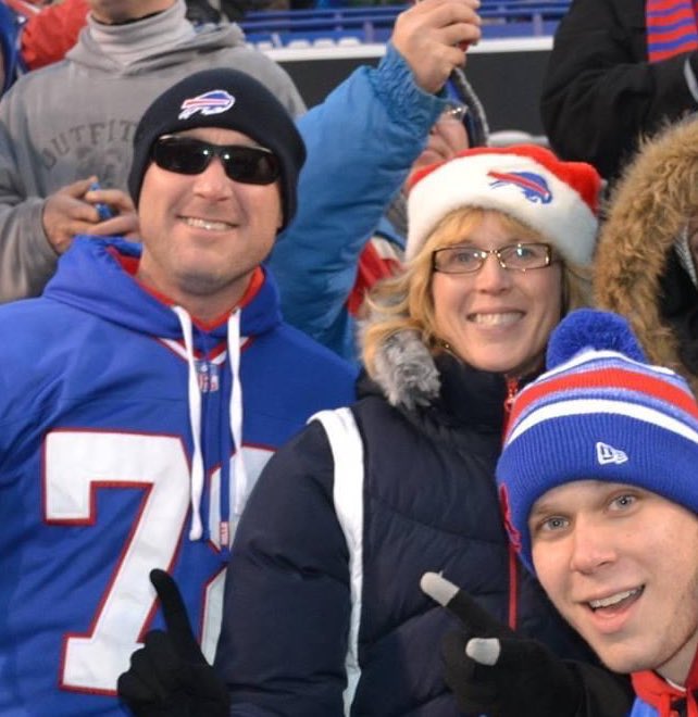chuckwilley's tweet photo. @JoshAllenQB @JimKelly1212 @SteveTasker89 @stefondiggs @Andre_Reed83 @KimPegula My friend Mick @mavericktattoo, a lifelong #Bills fan, can’t go 2 the 1st home playoff game in 25 yrs. ALS has ravaged him making it impossible. Can he get a shout out of support!#BillsMafia #ALSOne https://t.co/1tWYAyprnv