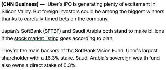 What did Softbank do with that money? Well, they used it to become the largest shareholder in Uber, another WestExec Client listed by Blinken! (That's why Uber has a personal pal of MBS on it's board of directors)