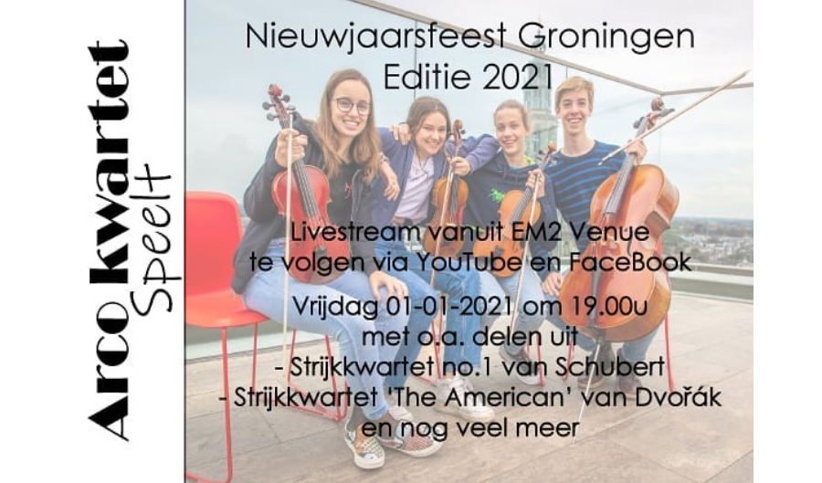 jolandaziet's tweet photo. 2021 begint muzikaal met #ArcoKwartet (leden @HaydnJeugdSO) tijdens #Nieuwjaarsfeest @gem_groningen va. 19.00 live vanuit @EM2_GRONINGEN
Rond 19.10 uur spelen #LykeNota #StellaBuitenhuis #RubendeJong & #JoostdeBoer de sterren van de hemel. ✨🎶https://t.co/qqtRyZ0y5F🎶✨
Geniet! https://t.co/D4fwv3O60k
