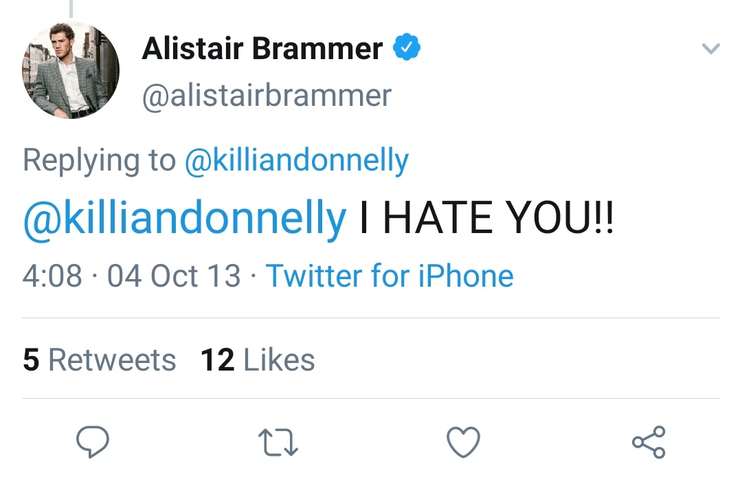this is the second time alistair has told killian to shut up in a reply lmao