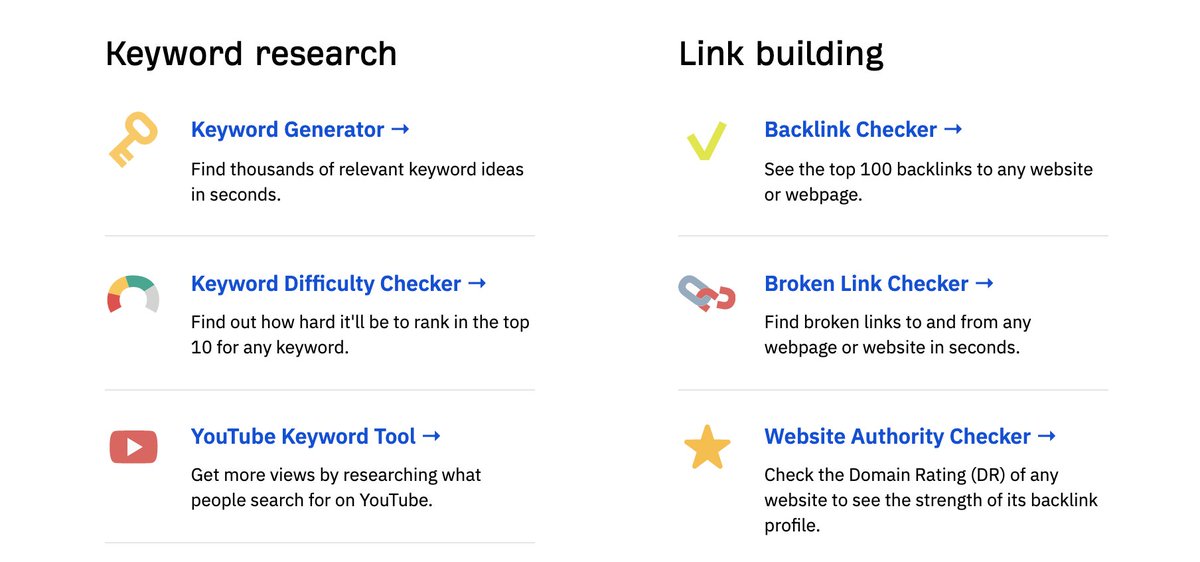Another company that does exceptionally well with offering free tools to generate awareness, backlinks and leads is  @ahrefs. They have a free backlink checker, free webmaster tools, and much more.