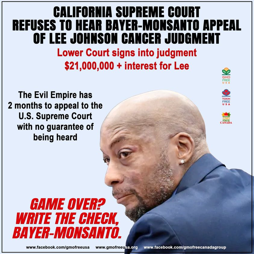 GMOFreeUSA's tweet photo. Bayer-Monsanto has 2 months left to file if they intend to continue fighting against their cancer victim.  All the while Lee, who is terminal with cancer, and his family, continue to suffer without compensation. 
 
Write the check, Bayer-Monsanto!

READ: https://t.co/b9NYKzuJ5r https://t.co/wqVf0Mqhpn