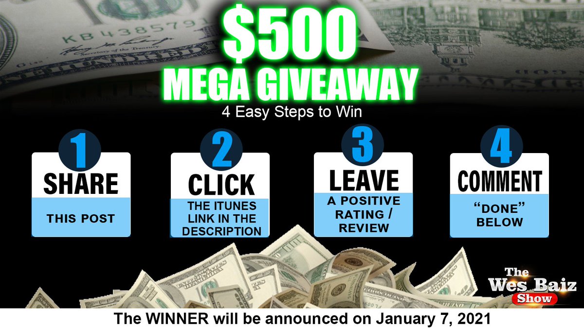WesBaiz's tweet photo. Get a chance to WIN 💲500

To WIN you must:
1️⃣ Share this post
2️⃣ Click The iTunes link in Bio
https://t.co/oovv8IxzZl
3️⃣ Leave a positive rating/review
4️⃣ Comment "Done" Below

#wesbaiz #thewesbaizshow #Giveaways https://t.co/uIgJKhw8kj