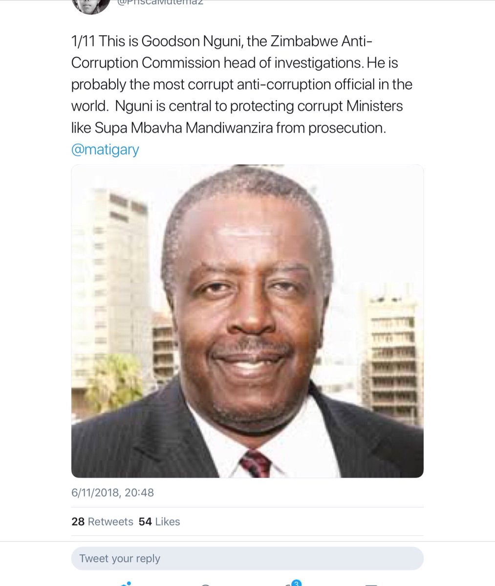 21. Notwithstanding the evidence of corruption staring in the face of  @ZACConline , they still didn’t arrest the ex-ICT Minister! How can any reasonable person dismiss the allegations of being bribed leveled against ex-ZACC Commissioner, Nguni?  @matandamoyo  @thabani_vusa  @MoJLPA