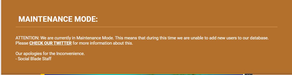 GunsIinga's tweet photo. @SocialBlade Something is messed up... If you have a new social media account that pasted the requirements it usually say "Maintenance Mode". https://t.co/jtRWw4KO1y