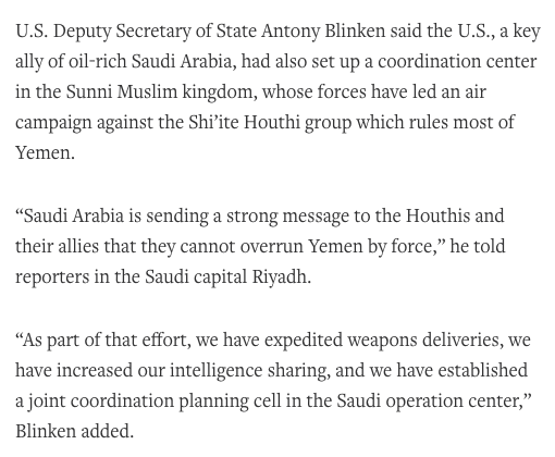 It's not like Saudi Arabia and MBS shouldn't be grateful to Tony Blinken - here is he defending the Obama administration's decision to rush arms shipments to Saudi Arabia so MBS could more effectively slaughter the people of Yemen.