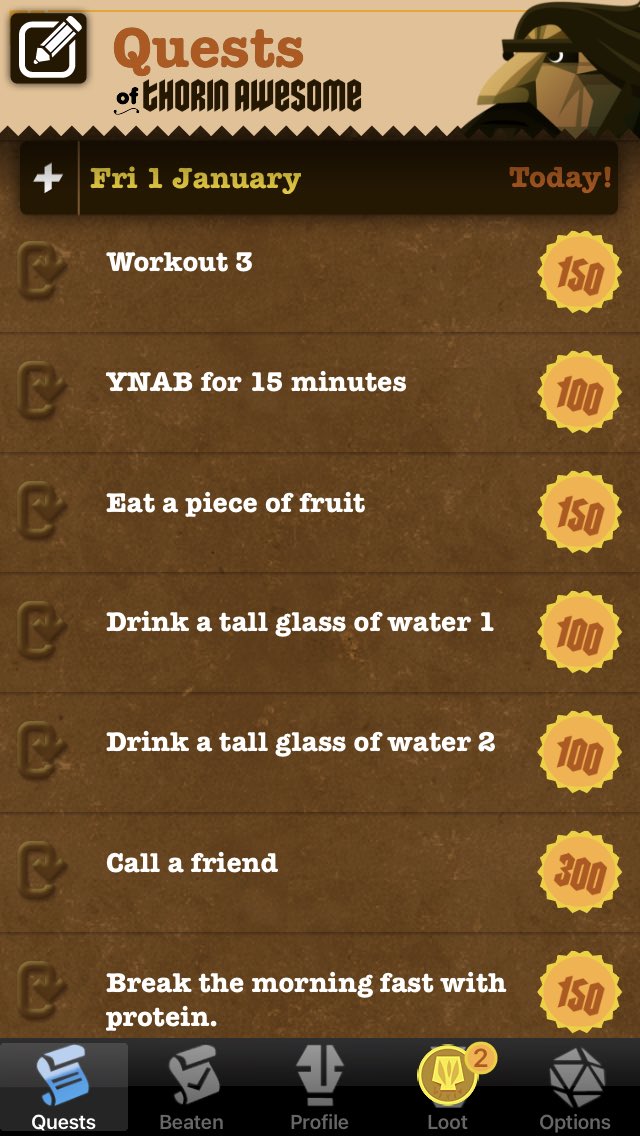 PowerAlso's tweet photo. One #adhdstrategy that’s persisted: Downloaded the app Epic Win (Thank you @HowtoADHD). I use it exclusively for recurring tasks. e.g. “Walk around the block” When bored open it and pick something to do. Turns all the should-dos 😠into can-dos 😁See screenshot. #adhdtwitter https://t.co/pevJc2QMdQ
