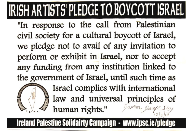 For those worried about Israeli artists, or boycotting the cultural production of a country irrespective of their views on their own government- that is not what the cultural boycott asks- see picture here for the actual pledge