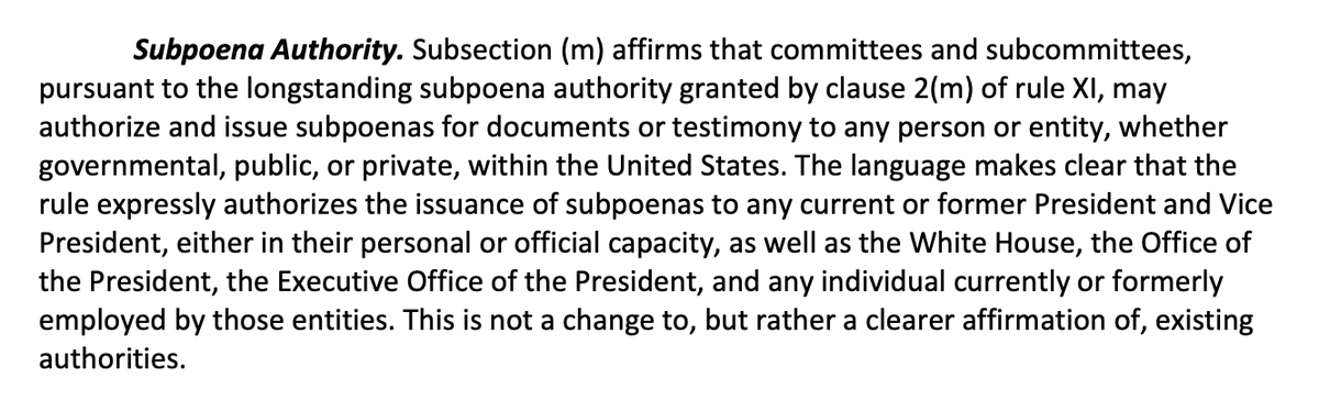 The new rules also expressly authorize subpoenas to any "current or former president or vice president" in their personal capacities or through the WH.