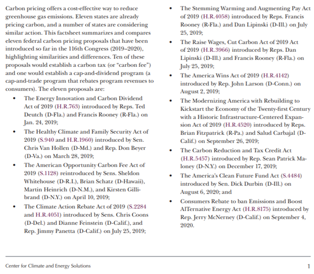 There were 10 separate carbon tax proposals in this Congress (see below from the great  @C2ES_org) with 102 (ish) co-sponsors. (5/x)