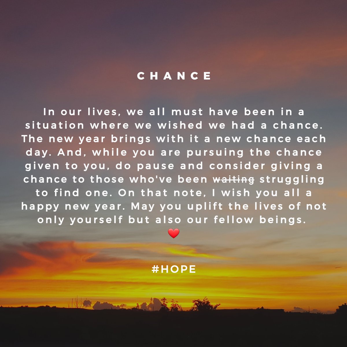 iyerpaiyan's tweet photo. Happy New Year! 

Now go, make a difference.
-
Created using @canva 
Image: Clicked somewhere on the NH-4, October 2019

#Chance #Hope #2021 https://t.co/heH0z0Ezyv