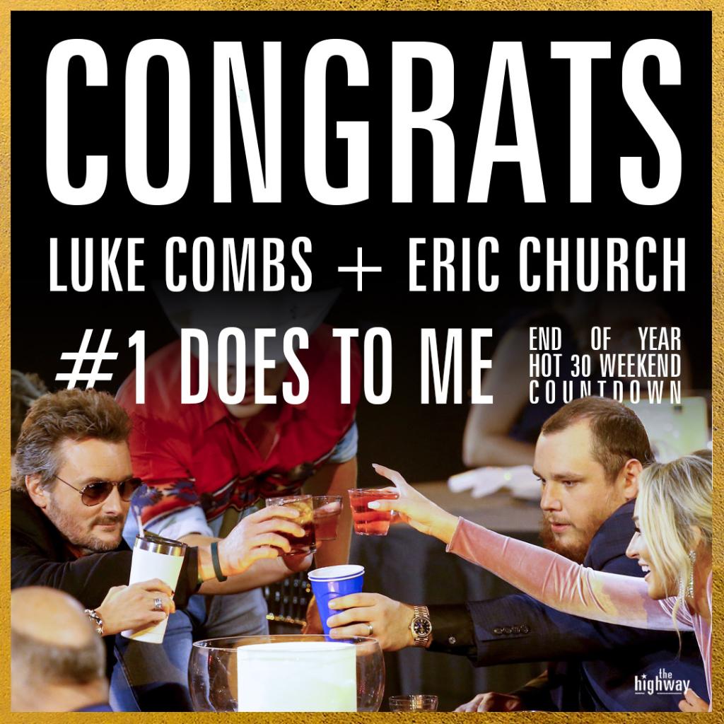 highwaysiriusxm's tweet photo. The hottest of the hot! 🔥🙌 The end of year Hot 30 Countdown is here and @lukecombs &amp; @ericchurch have clinched the No. 1 spot with #DoesToMe. Reply with a 👏 to say congrats to these two icons! #TheHighway https://t.co/GuGDCl92DC