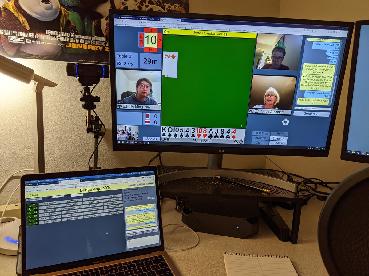 BridgeMojo's tweet image. I hosted a New Year's Eve team tournament on @RealBridge3 . We had six teams and played a 20-board round robin. Super way to enjoy NYE.