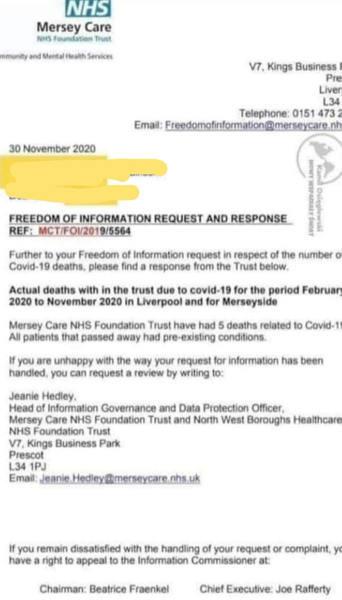 Let's have it again for anyone who missed it. Particularly close to my heart this one. I've relatives worrying themselves to death over the 'thousands of deaths' in Liverpool. FOI request confirms between Feb + Nov 2020 there were 5. yes, FIVE, all with other illnesses going on.