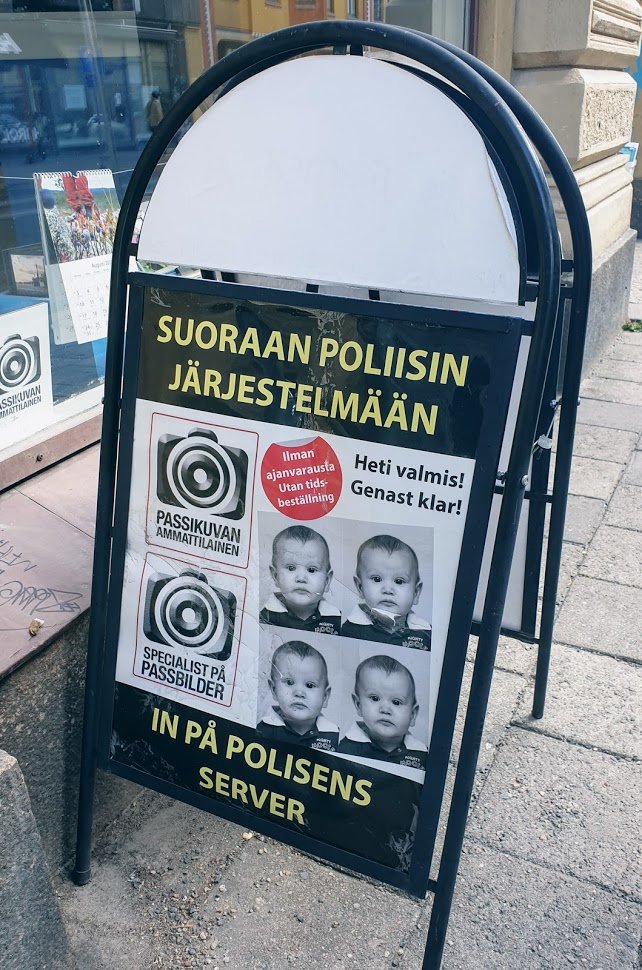 My family doesn't speak much Finnish. No problem. The school is Swedish-speaking. Turku (Åbo in Swedish) is bilingual. You see Swedish everywhere. The official information is also in Swedish.First pic: - "Directly to the police database"? Why, mom? He's only a baby!