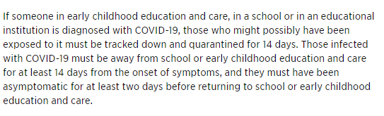 b) Quarantine when you're exposed. There was no such thing in Sweden!Finland: If someone is diagnosed with COVID-19, exposed must be tracked down and quarantined for 14 days.Sweden: No symptoms - go to school/work. Not just a suggestion - school is compulsory.