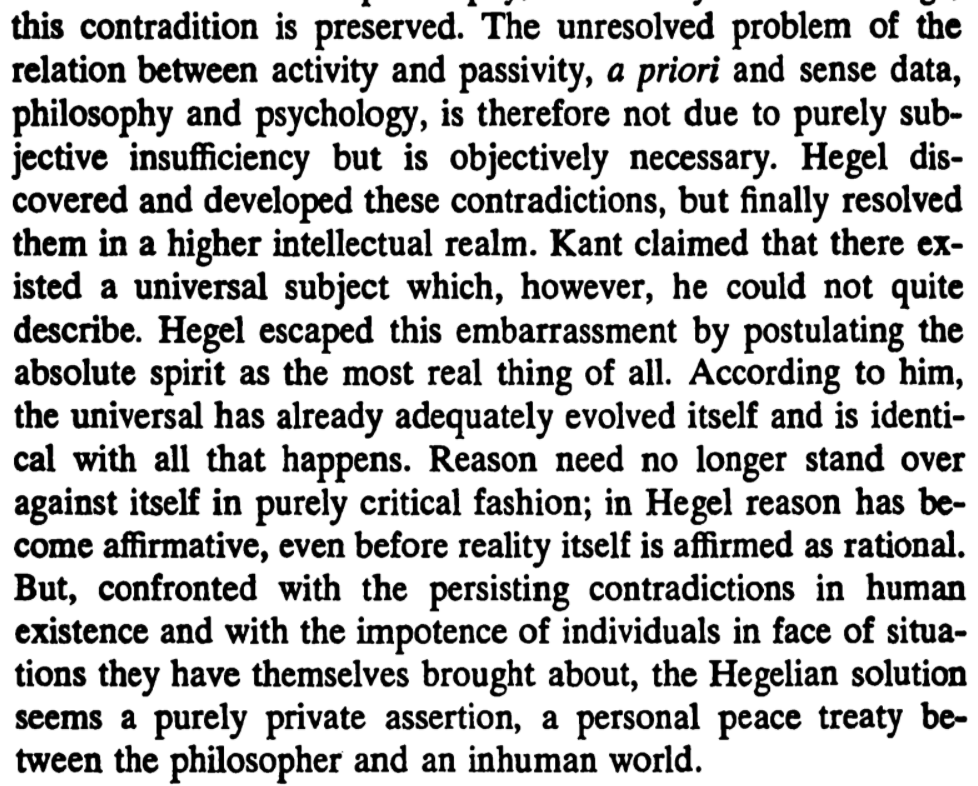 And, yeah, Hegel is relevant, even beyond the footnote above. This appears a couple of pages earlier (and Hegel is mentioned in a similar light repeatedly throughout this crucial essay). Hegel's "absolute spirit" is the deity of this awful religion.