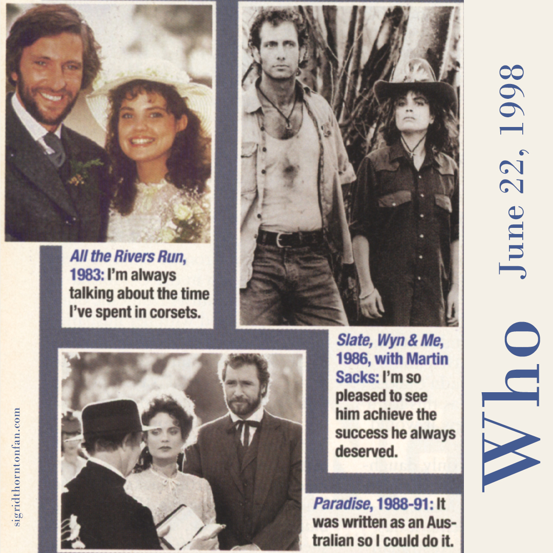 sigrid_fan's tweet photo. Growing up in public - Who magazine June 22, 1998 @sigrid_thornton #sigridthornton #whomag #whomagazine #homicide #themanfromsnowyriver #alltheriversrun #slatewynandme #paradise #gunsofparadise #amazinggrace #wentworth #seachange #prisoner #growingupinpublic https://t.co/1JHNshzEqb