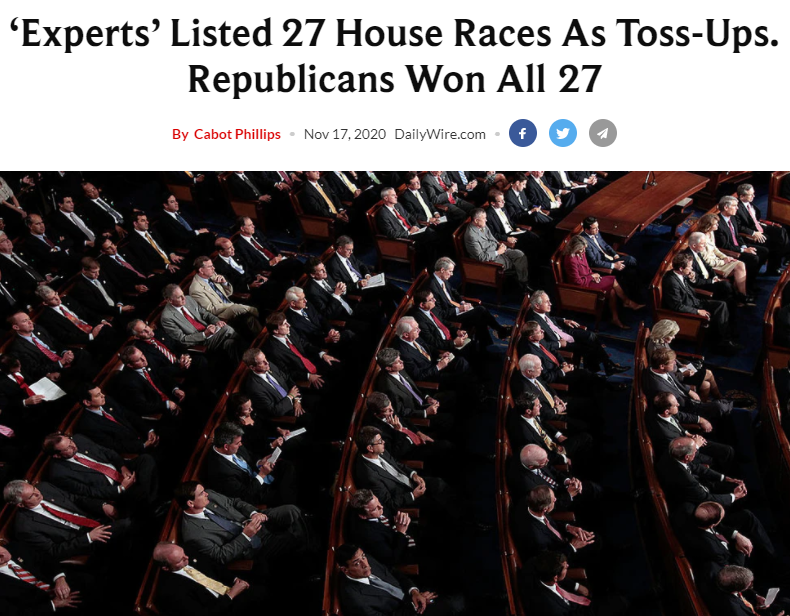 5/ When you are such an effective presidential candidate for the Democrats that Republicans win more state chambers, Republicans win 27/27 "House Toss-Ups", and Republicans take home big victories all across the country, but you somehow win the presidency as a Democrat