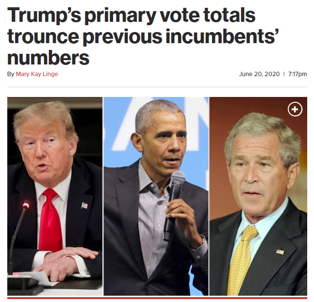 6/ When every incumbent who received 75% or more of the primary vote has gone on to win re-election & your opponent wins 94% of the primary vote (popular among Republicans), but you somehow "outperform" every presidential-challenger in US history