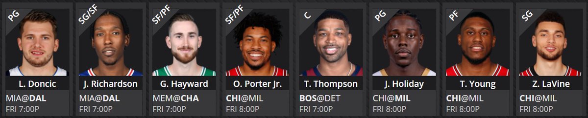 FFDebate's tweet image. Cash lineup B:

#Stack1✅: J. Rich and Luka in the Slovenia showdown #MFFL 
#Stack2✅: Zach, Otto, AND Thad Young #BullsNation 
#BigValue💸: G. Hayward, J. Holiday, and T. Thompson

We&apos;ve won 64% of cash game entries this season, and this lineup has a 90%+ value rating! #NBA