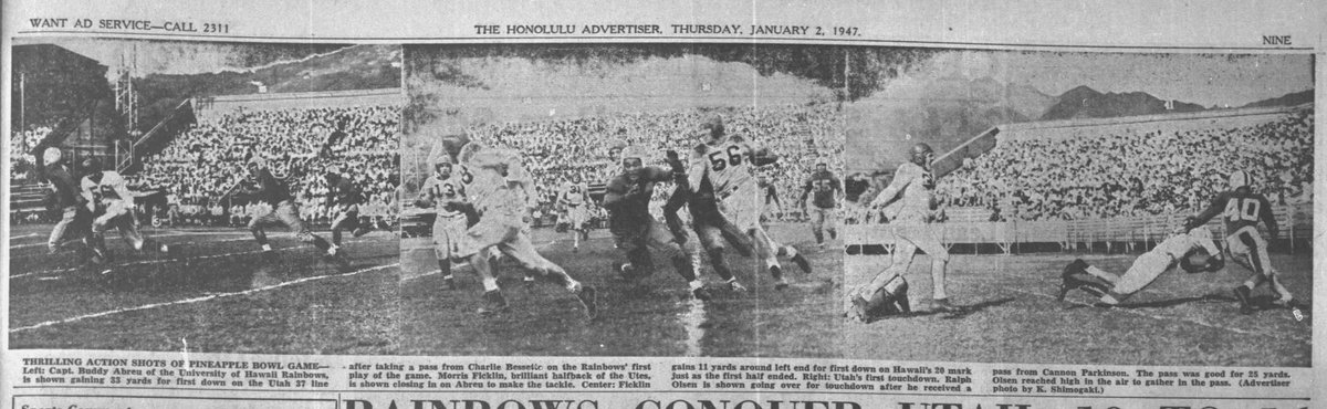 There was a time when the UH football team was a regular in New Year's Day bowls. On this date in 1947, Buddy Abreu led UH to its first Pineapple Bowl victory.

READ MORE: hawaiiwarriorworld.com/football/jan-1…