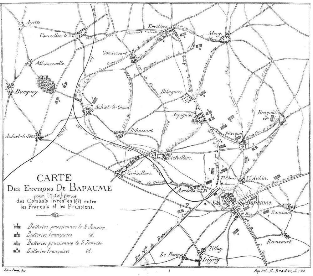 2/ Closing upon Bapaume from the N & NW during the morning advance of the Armée du Nord, division Derroja (22e corps d’armée - général Alphonse-Théodore Lecointe), which formed the right flank of the advance, moved through Bucquoy & Puisieux. ...