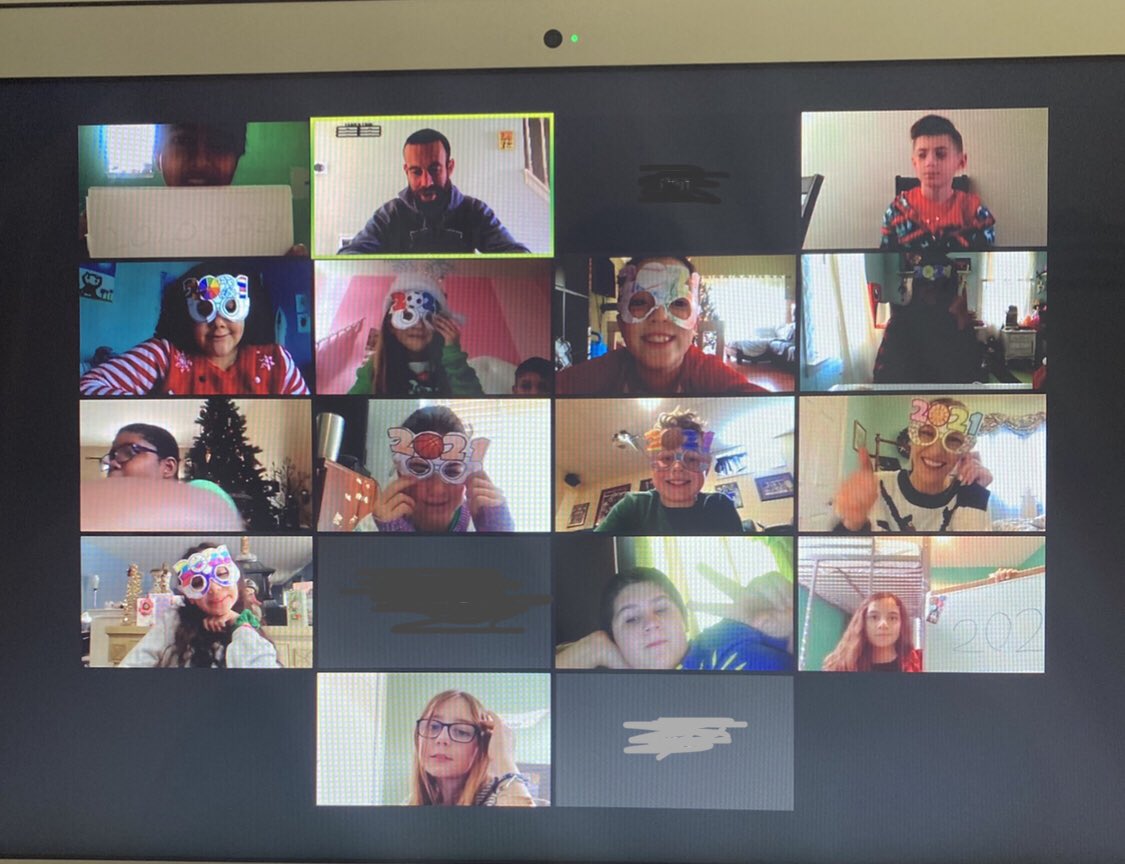 MissKlimowicz's tweet photo. Room 40 wanted to wish everyone a Happy New Year! We celebrated virtually before Winter Break with our 2021 glasses &amp; a countdown! These 5th graders are ready for a year of health, togetherness, &amp; growth! 💙 #GoRams @HowellTwpRamtwn @HowellTwpK8 https://t.co/aTdMWTRxb4