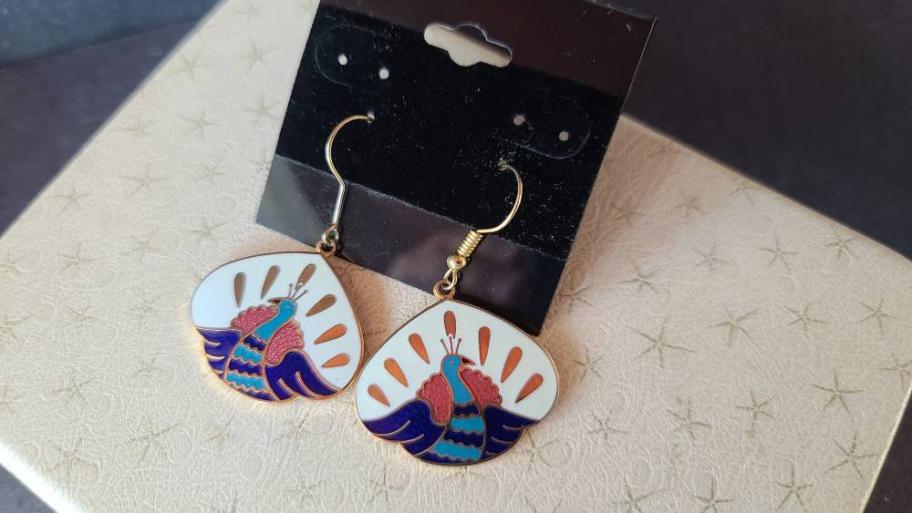 Excited to share the latest addition to my #etsy shop: Cloisonne Peacock Enamel Dangling Earrings etsy.me/38684ty #white #animal #animals #gold #no #earwire #earlobe #cloisonneearrings #vintageearrings