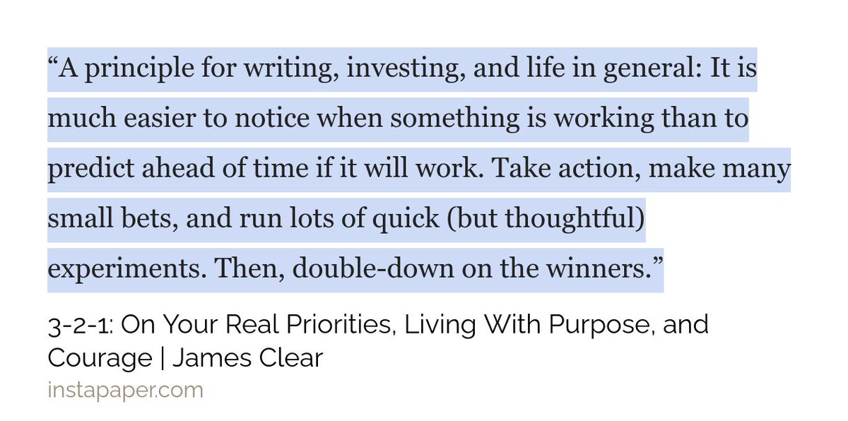  Learn by DoingDon’t get stuck in theory. Rather, like a Jazz musician, learn and grow through real world trial and error.A good related quote from  @JamesClear:
