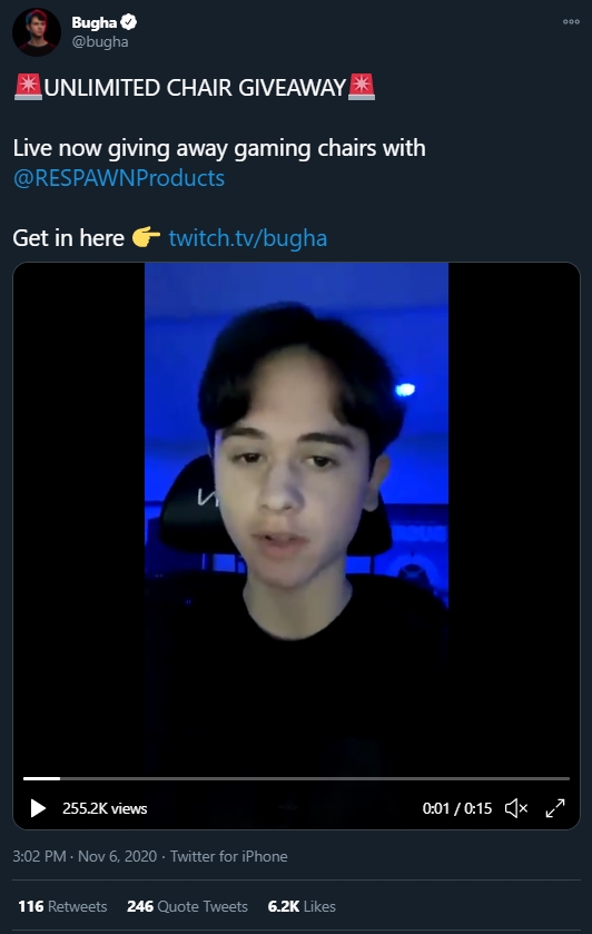 The biggest giveaway of all was when we partnered with Fortnite World Cup Winner,  @Bugha to give back to his community through two unique stream activations in which we gave away chairs for wins and eliminations in game.We were able to giveaway over 500 chairs together!