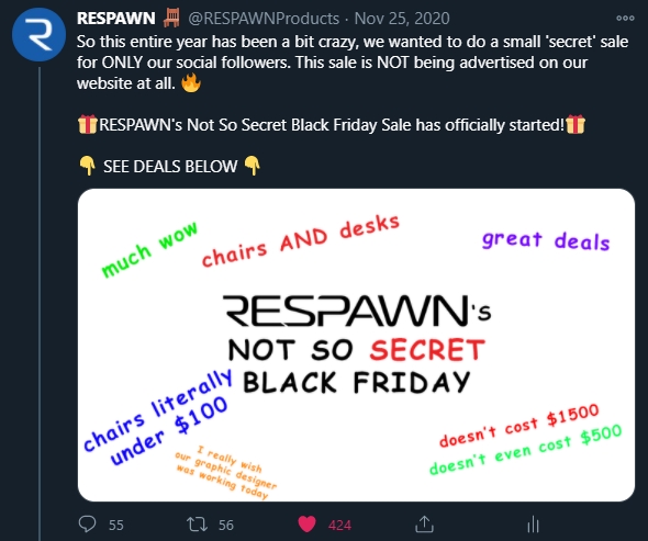 We tried a unique strategy for Black Friday this year, a 'secret' sale that only our social followers were made aware of. The sale was not advertised at all anywhere other than social.A successful activation in a year where everyone is trying to upgrade their at-home setups.