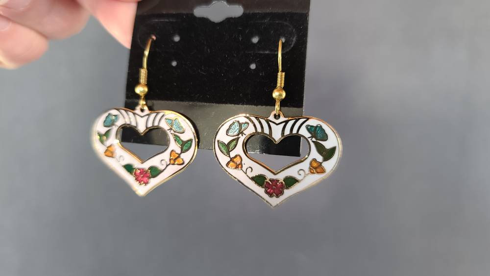 Excited to share the latest addition to my #etsy shop: Cloisonne Cutout Heart Dangling Earrings etsy.me/3ncQZCw #white #heart #lovefriendship #gold #no #earwire #earlobe #cloisonneearrings #danglingearrings